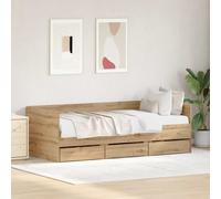 Daybed Old Wood Engineered Wood 90 x 200 cm Rustic Headboard Storage 3-Drawer UK