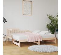 Daybed pull-out solid pinewood brown 2x90x190cm slatted guest sofa bed trundle