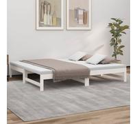 Daybed pull-out solid pinewood white 195.5x148x30cm fits 2x75x190cm mats guests