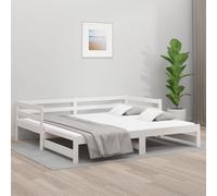Daybed Pull-out Solid Pinewood White 2x 80x200cm Guest Sofa Bed with trundle XL