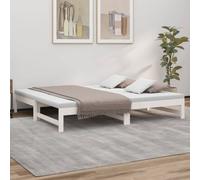 Daybed Pull-Out Solid Pinewood White 2x90x190cm Extended 205.5x198x30cm Sofa-Bed