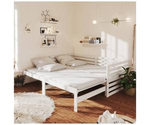 Daybed pull-out solid pinewood white 2x90x200cm sofa guest bed frame trundle UK