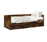 Daybed Smoked Oak Engineered Wood 100x200 cm Trundle Sofa 3 Storage Drawers incl