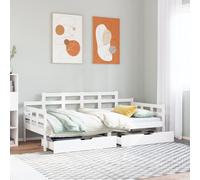 Daybed Solid Pinewood 80 x 200 cm White Sofa Bed with 2 Drawers Rustic Guest Bed