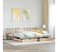 Daybed Solid Pinewood Natural 90x200cm Trundle with 2 Drawers Slatted Unfinished
