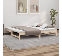 Daybed Solid Pinewood Natural Pull-Out Rustic Slatted 2x100x200cm Guest Sofa Bed