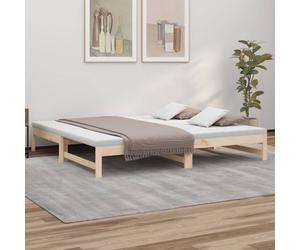 Daybed Solid Pinewood Natural Pull-Out Rustic Slatted 2x100x200cm Guest Sofa Bed