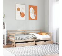 Daybed Solid Pinewood White 80x200 cm 3-Sided Rails 2 Drawers Rustic Storage Bed