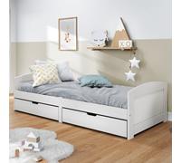 Daybed Solid Pinewood White 90x200 cm with 2 Drawers Slatted Storage Sofa Bed UK