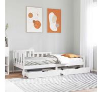 Daybed Solid Pinewood White 90x200cm 2-in-1 Sofa Bed with Rustic Storage Drawers