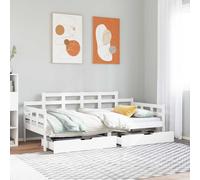 Daybed Solid Pinewood White 90x200cm Storage Drawers on Wheels 3-sided rail slat