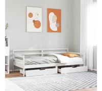 Daybed Solid Pinewood White 90x200cm with 2 Underbed Drawers Wheels Rustic Guest