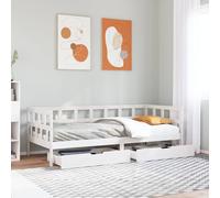 Daybed White Solid Pinewood 90x190cm Single with 2 Drawers on Wheels New