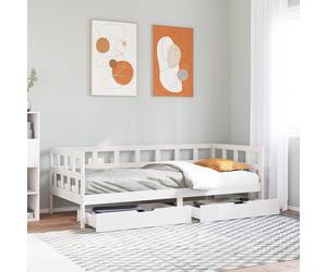 Daybed White Solid Pinewood 90x190cm Single with 2 Drawers on Wheels New