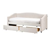 Beliani Daybed With Storage Fabric Vittel 90 X 200 Cm (eu Single) Light Beige, Brown