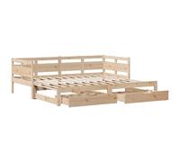 Daybed solid pine white 90x190 cm with trundle & 2 drawers rustic sofa-bed guest