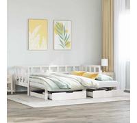 Daybed with Trundle and Drawers without Mattress White 90x200 cm