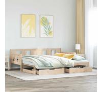 Daybed with Trundle & Drawers Natural Solid Pinewood 90 x 190 cm SingleGuestBed