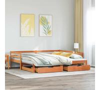 vidaXL Daybed with Trundle&Drawers without Mattress Wax Brown 90x200 cm