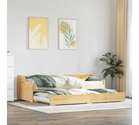 Daybed with Trundle Solid Pine Natural 90x200 cm Slatted Base Guest Sofa