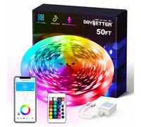 DAYBETTER Smart RGB Led Strip Lights, 50ft, Indoor, LED, Multicolor, App & IR Remote Control, Music Sync, Timer, Cuttable & Linkable, 12V, 49.5W