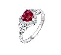 DAYBYDAY Celtic Celtic Rings 925 Sterling Silver Irish Celtic Birthstone Rings with Moissanite Heart Birthstone and Pear Round/Oval Engagement Rings, Sterling Silver, Created Ruby Moissanite