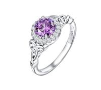 DAYBYDAY Celtic Rings for Women 925 Sterling Silver Irish Celtic Birthstone Simulated Gemstone Moissanite Heart Pear Round Oval Engagement Rings, Silver, platinum, Created Amethyst