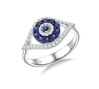 DAYBYDAY Evil Eye Ring 925 Sterling Silver D Color VVS1 Moissanite Artificial Blue Sapphire Spiritual Turkish Evil Eye Protection Jewelry for Women Teen Girls Size 6-10, Sterling Silver, Moissanite