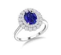 DAYBYDAY Princess Diana Kate Middleton Sterling Silver Oval Ruby Sapphire Peridot Amethyst Aquamarine Engagement Ring 4K Cubic Zirconia Double Halo Engagement Wedding Ring, 7, Sterling Silver, Created