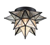 DAYCENT Black Moravian Star Flush Mount Light with Seeded Glass Shade 12.8-Inch Moroccan Star Glass Ceiling Light Fixtures for Bedroom Kitchen Hallway Foyer