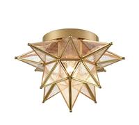 DAYCENT Brass Moravian Star Flush Mount Ceiling Light with Seeded Glass Shade Modern Gold Moroccan Star Ceiling Light Fixture for Hallway Bedroom Kitchen