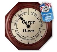 DayClocks Classic “Carpe Diem” Day of The Week Wall Clock - 10" Solid Mahogany Wood Frame, Ideal Retirement Gift for Men and Women, Day Clock for Seniors and Retirees