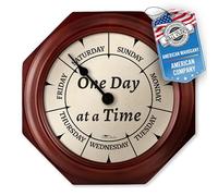 DayClocks Classic One Day at a Time Clock - Day of The Week Clock - Day to Day Clock with Noon & Midnight Markers - 9.5” Mahogany Wall Clock