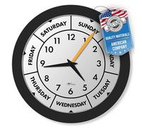 DayClocks Time & Day of the Week Wall Clock - Analog Clock with Time & Days of the Week - Home or Office Wall Clock With Days of the W reat Retirement Clock - 12" Modern Black Frame