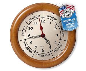 DayClocks Time & W ay Wall Clock with Solid Wood Frame - Weekly Analog Clock with Days, Hours & Minutes - Quiet Wall Mounted Clock - Ideal Retirement Gift for Men & Women, Pine Wood, 10"