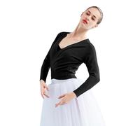 Daydance Women Wrap Dance Sweater Pink Soft Ballet Warm Up Jacket for Leotards - black - Medium