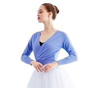 Daydance Women Wrap Dance Sweater Pink Soft Ballet Warm Up Jacket for Leotards, Blue-wrap, Small