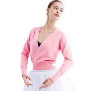 Daydance Women Wrap Dance Sweater Pink Soft Ballet Warm Up Jacket for Leotards, Pink-wrap, M