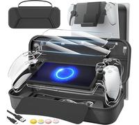 daydayup 14 in 1 Accessories Set Bundle Compatible with PlayStation Portal Remote Player, Carrying Case & Charging Cable, Holder Stand with 2 Screen Protectors and 4 Thumb Grips, Black
