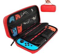 daydayup Carrying Case Compatible with Nintendo Switch/OLED Model, Travel Case with 20 Game Cartridges, Protective Hard Shell Pouch for Switch & OLED Accessories (Red, Nintendo Switch/OLED)