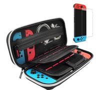 daydayup Switch Case and Tempered Glass Screen Protector Compatible with Nintendo Switch - Deluxe Hard Shell Travel Carrying Case, Pouch Case for Nintendo Switch Console & Accessories (White)