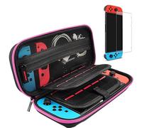 daydayup Switch Case and Tempered Glass Screen Protector Compatible with Nintendo Switch - Deluxe Hard Shell Travel Carrying Case, Pouch Case for Nintendo Switch Console & Accessories (Pink)