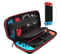 daydayup Switch Case and Tempered Glass Screen Protector Compatible with Nintendo Switch - Deluxe Hard Shell Travel Carrying Case, Pouch Case for Nintendo Switch Console & Accessories (Red)