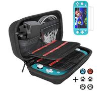 daydayup Switch Case Compatible with Nintendo Switch Lite with 2 Pack Screen Protector & 6 Pcs Thumb Grip, 16 Game Cartridges Hard Shell Travel Carrying Switch Lite Console & Accessories, Black
