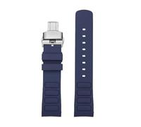 dayeer Curved End Mouth watch Strap For Mido Helmsman M049.526 TV M049 Silicone Sports Watch Band(Blue silver)