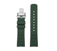 dayeer Curved End Mouth watch Strap For Mido Helmsman M049.526 TV M049 Silicone Sports Watch Band(Green silver)