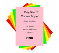 Dayglo Fluorescent 100gsm A4 Paper, 100 Sheets, 5 Colours, Red, Green, Orange, Pink, Red, Yellow (Pink)