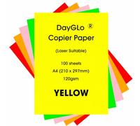 Dayglo Fluorescent 120gsm A4 Paper, 100 Sheets, 5 Colours, Red, Green, Orange, Pink, Red, Yellow (Yellow)