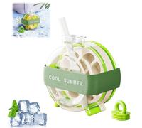 Dayinkes 500ml Ice Cube Bottle with Straw, 2-in-1 Press Mold Freezer Tray Leak-Proof Water Bottle, Quick Release Ice Mold Touch-Free Removal Stylish Design for Office Travel Camping Home (Green)