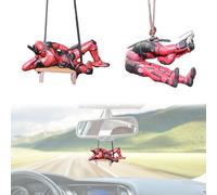 DAYIsjz Car Accessory Universal Fit Deadpool Anime Decorative Rear View Mirror Pendant, Pack of 2, Fatigue Reduction, 4 x 5 x 6 cm